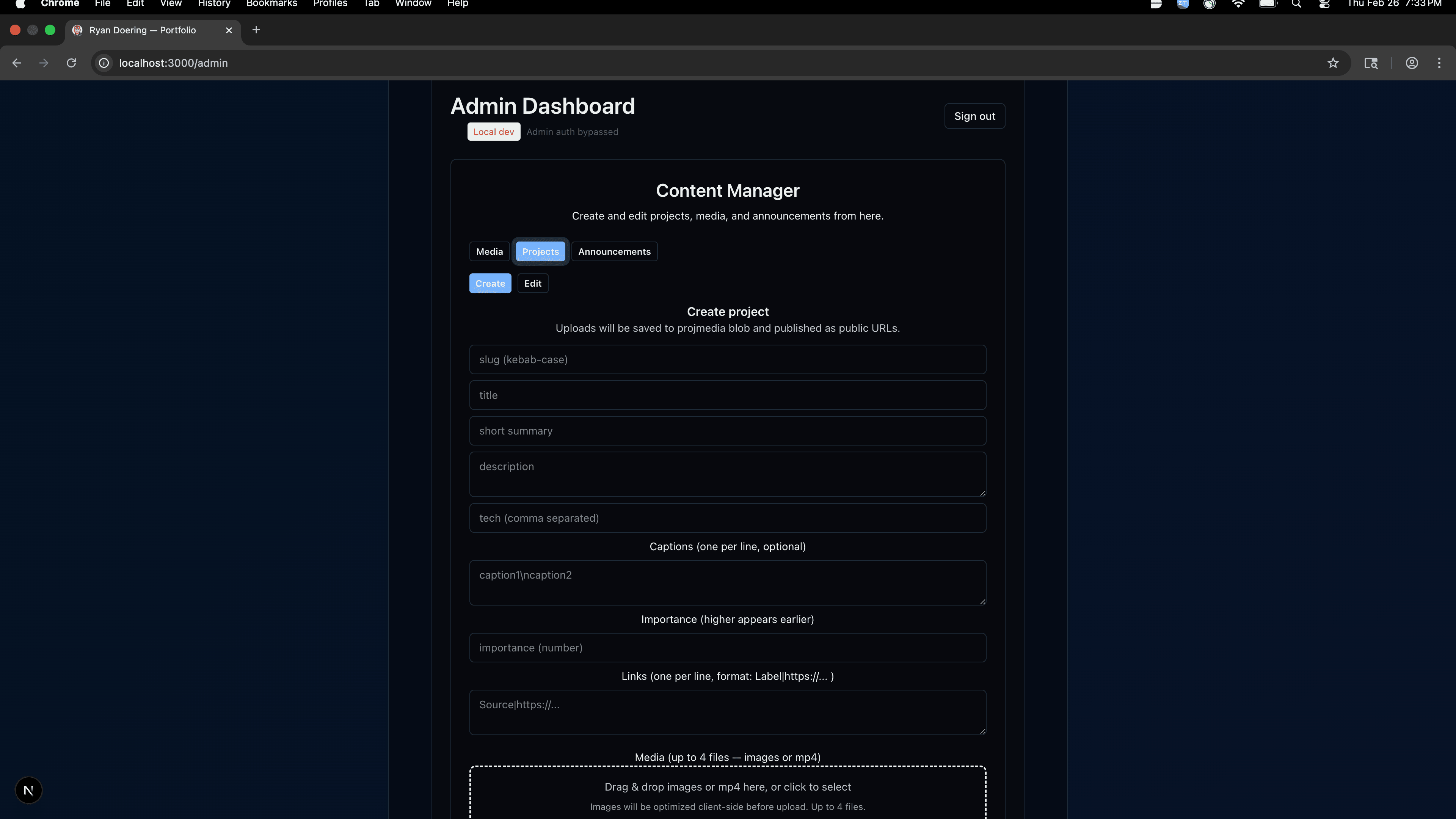 Photograph of Portfolio Administrator Content Management Page