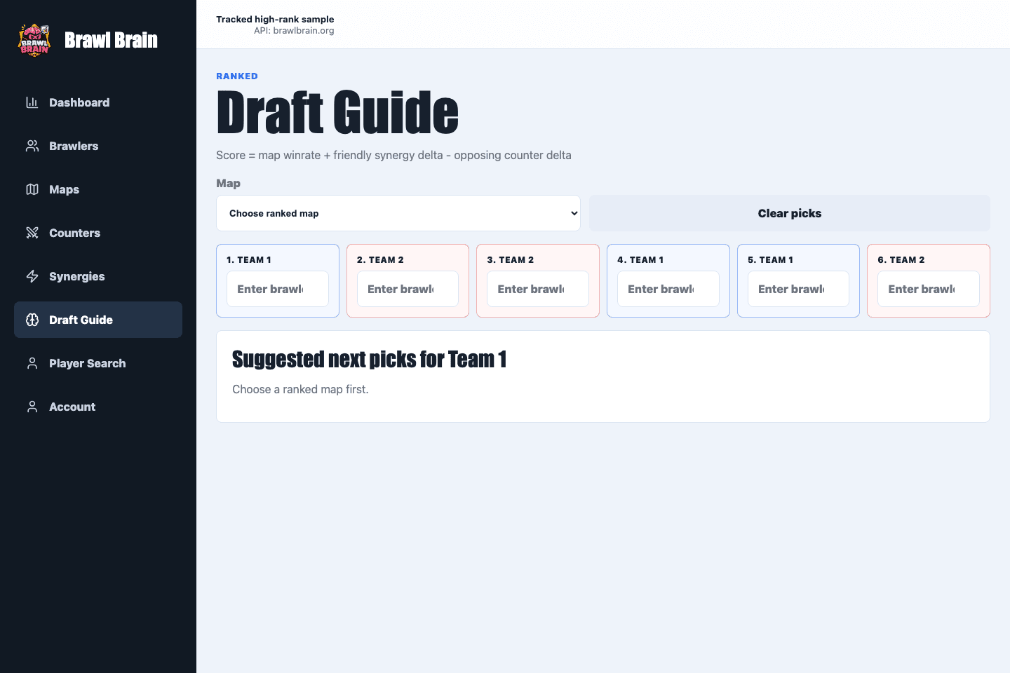 Photograph of Draft Guide experience for ranked play, designed to help players reason about stronger picks, counters, and matchup context during bans and selections.
